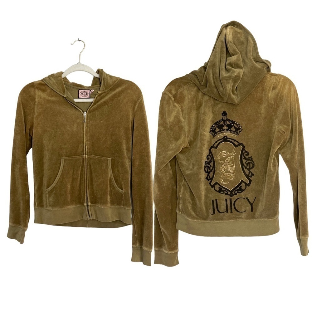 Y2K Juicy Couture Terrycloth Bling Back Zip Up Hoodie Large